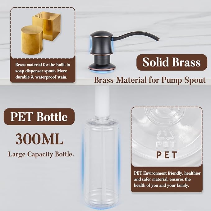 Built in Soap Dispenser for Kitchen Sink Countertop, Solid Brass Pump Head Long - Image 4