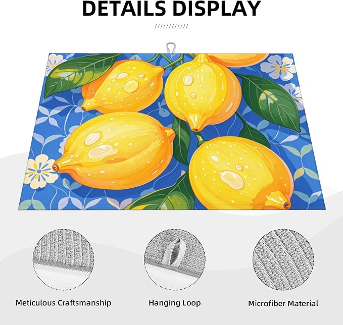 lemon Dish Drying Mat Highly Absorbent Double-Sided Microfiber - Image 5