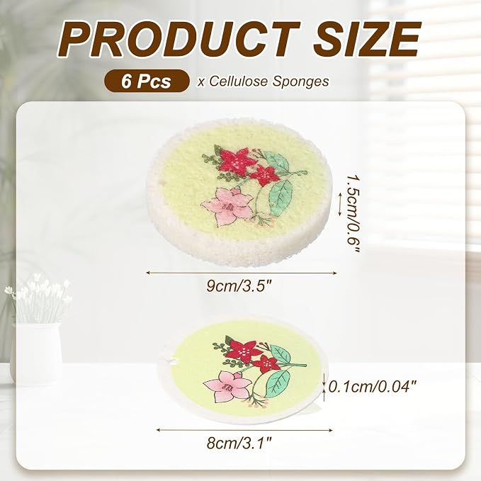 uxcell 6Pcs Cellulose Sponges, Round Kitchen Clean Sponges Non-Scratch - Image 2