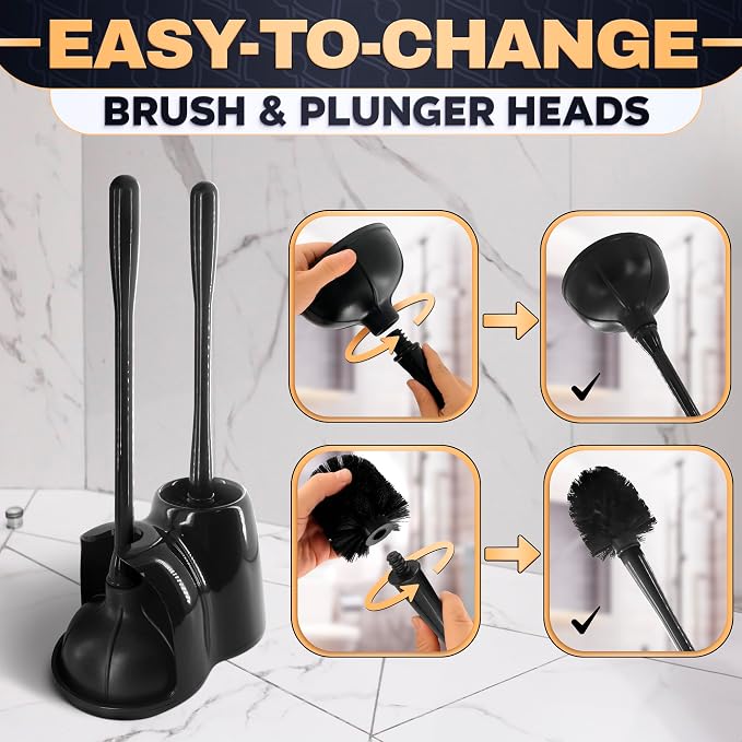 2-in-1 Black Toilet Brush and Plunger Set - Image 5