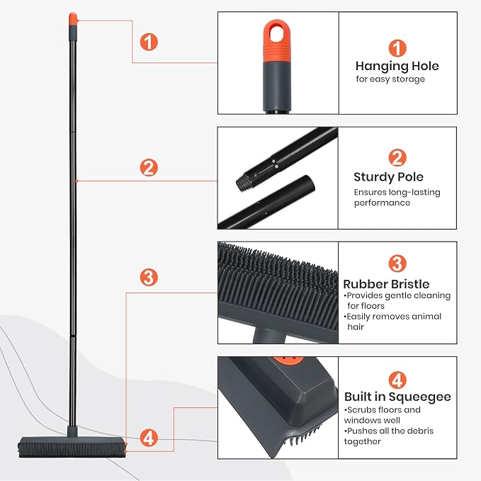 MAVRIZ Pet Hair Removal Broom on Carpet, Rubber Broom - Image 4