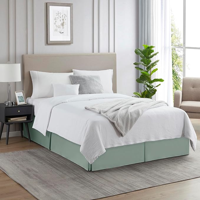 Nestl Sage Green Full XL Bed Skirt - Full XL Size Bed Skirt 14 Inch Drop - Brushed Microfiber Bed Skirts - Hotel Quality Pleated Bed Skirt - Shrinkage & Fade Resistant