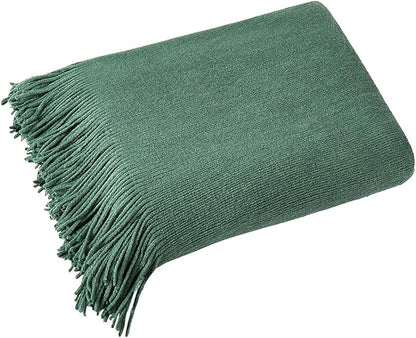 Homiest Decorative Knitted Throw Blanket with Fringe Soft & Cozy Tassel Blanket for Couch Sofa Bed (Dark Green, 50x60)