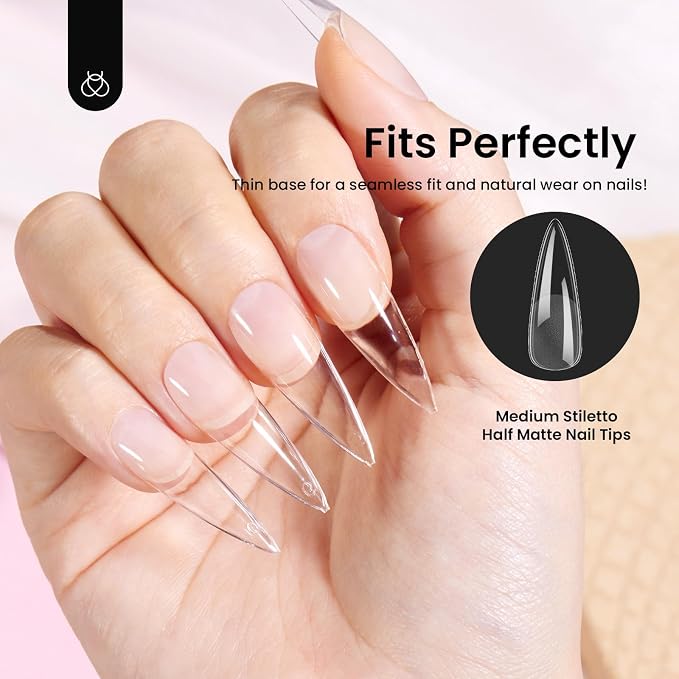 Beetles Gel Nail Tips Etch-X, Stiletto Medium, Pre-Etched Half Matte Full Cover - Image 6