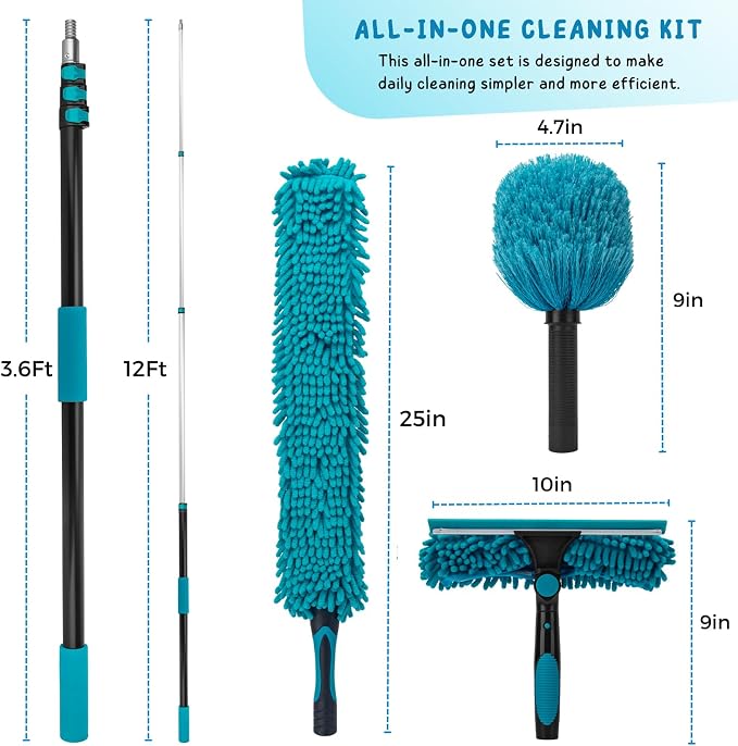 Cobweb Duster with 5-12 Ft Extension Pole, Spider Web Brush with Long - Image 6