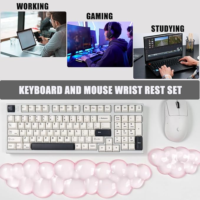 Ergonomic Gel Cloud Keyboard and Mouse Wrist Rest Set – Clear Wrist Rest - Image 6