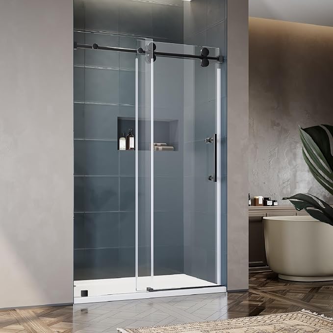 46-49 Inch x 76 Inch Sliding Frameless Shower Door, 3/8" Tempered Glass by UNIKOOSHOWERDOOR