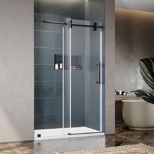 50-55 Inch x 80 Inch Sliding Frameless Shower Door, 3/8" Tempered Glass by UNIKOOSHOWERDOOR