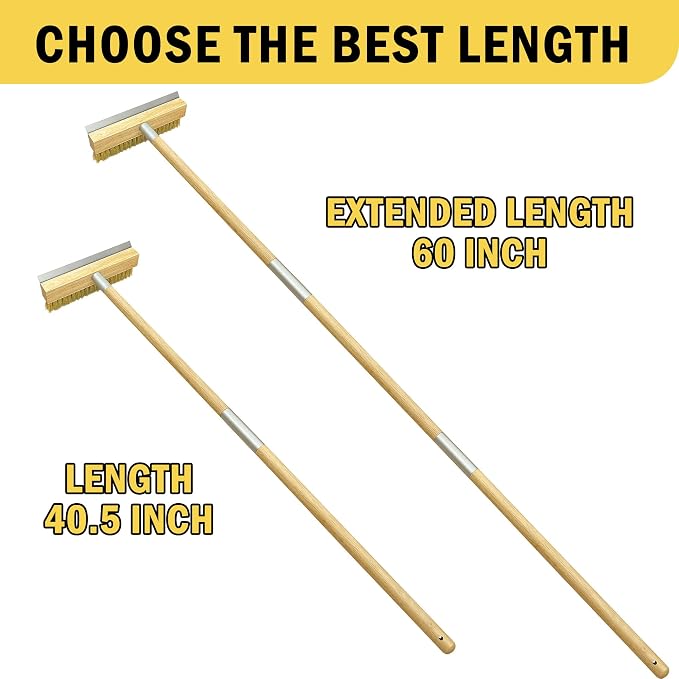 Pizza Oven Brush with Scraper, 60-Inch adjustable-length Long Wood Handle Brass - Image 2