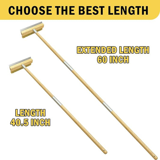 Pizza Oven Brush with Scraper, 60-Inch adjustable-length Long Wood Handle Brass - Image 2