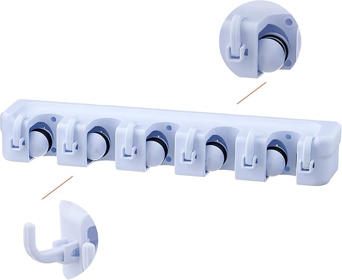 Superio Mop and Broom Holder Wall Mount White Cleaning Tools Wall Organizer - Image 3