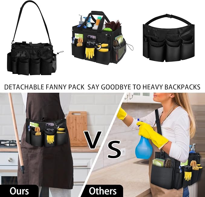 Large Cleaning Caddy Tote with Removable Divider, Heavy-Duty Wearable Apron - Image 5