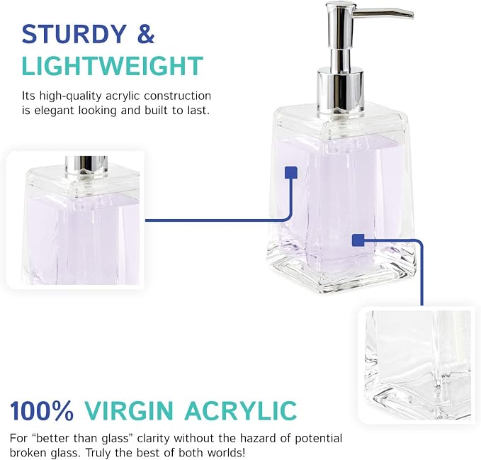 Huang Acrylic Clear Square Tapered Soap Dispenser Crystal Clear Acrylic | - Image 5