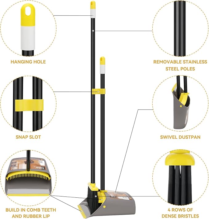 TreeLen Broom with Dustpan Combo Set, Stand up Dust Pans with Long Handle - Image 5