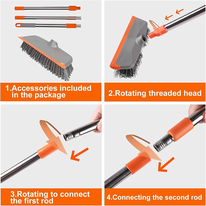 BITOPE Deck Scrub Brush with Long Handle, Heavy Duty Floor Cleaning Scrubber - Image 5