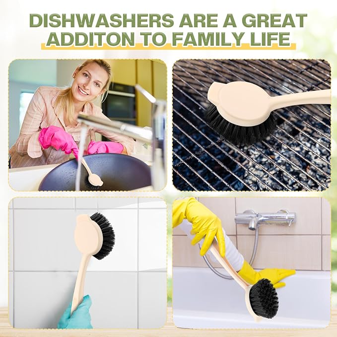 16 Pack Dish Brush with Handle Dish Scrubber Brush with Built-in Scraper - Image 6