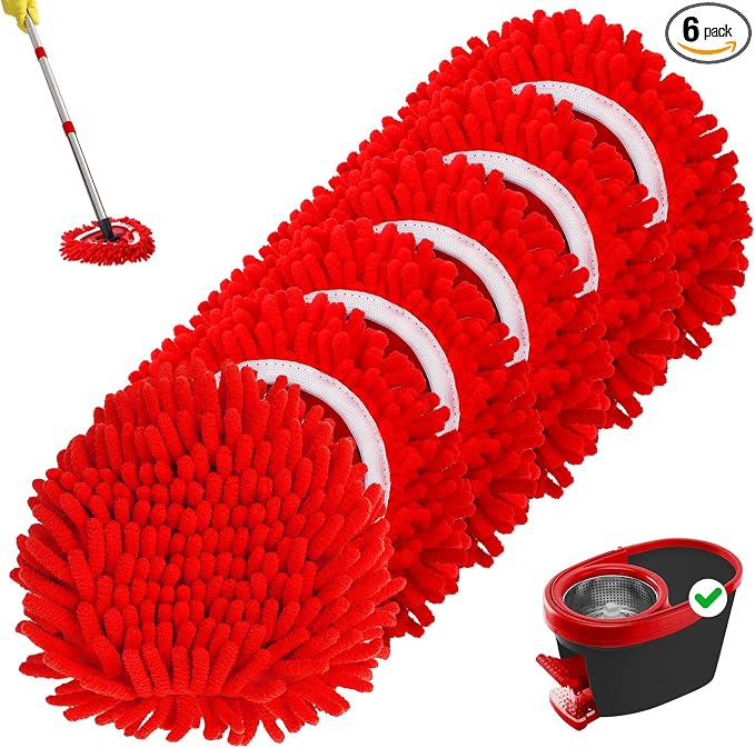 Baderke 6 Pack Chenille Mop Heads Replacements Compatible by Baderke