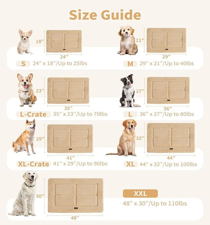 MADE 4 PETS Dog Crate Pad Bed for Extra Large Dogs, Washable & Reversible, Anti-Slip Kennel Mat for Cozy Sleeping, Soft Fluffy Dog Bed for Indoor & Outdoor Use, 48"x30", Khaki