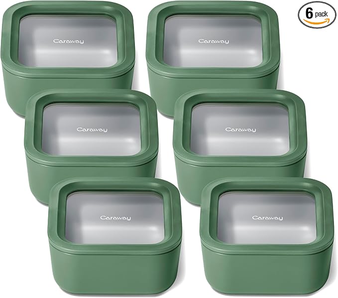 Caraway 6pc Glass Food Storage Set – 4.4 Cup Food Containers by Caraway