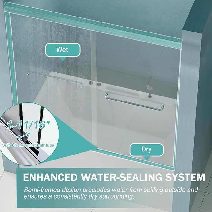 56"-60" Adjustable Width Double Sliding Shower Door - Image 6