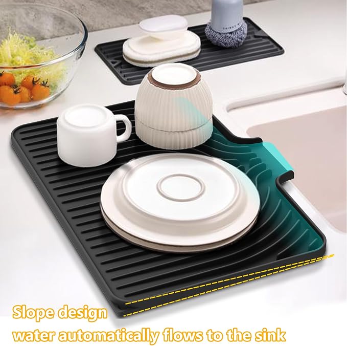 Silicone Drying Mat for Kitchen Counter, Dish Drying Rack Matt - Image 5