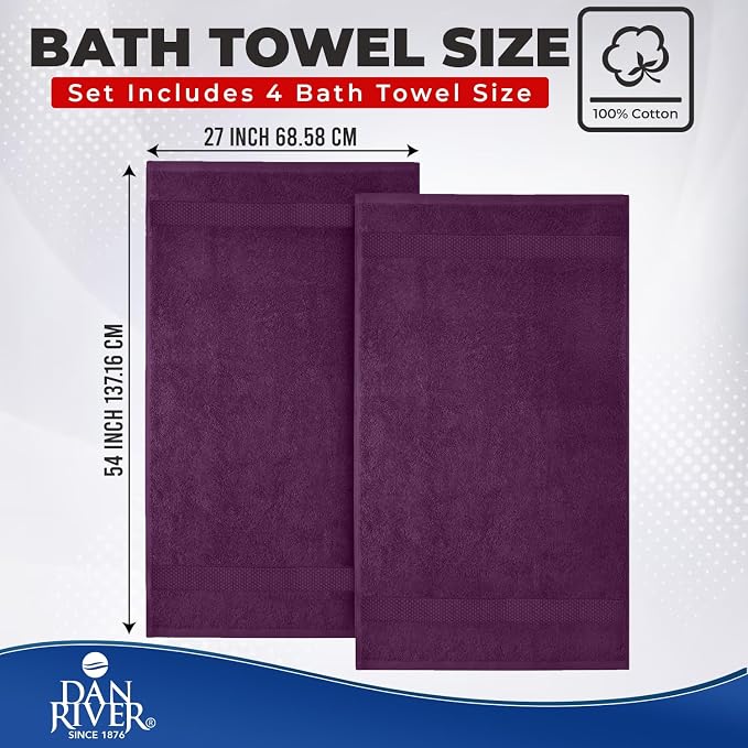 DAN RIVER Bath Towels Set of 4, 27 x 54 Inches, 100% Cotton, Larger & Lighter - Image 2