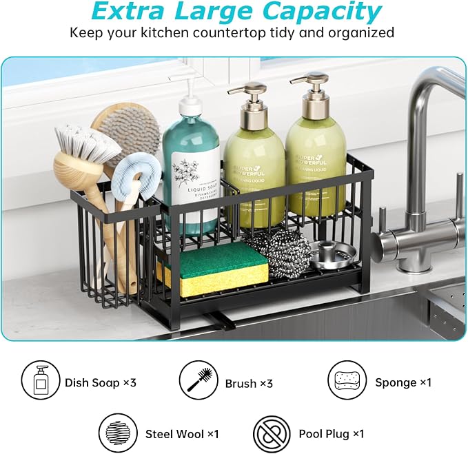Sponge Holder for Kitchen Sink, 2 Tier Sink Caddy Organizer Countertop - Image 5