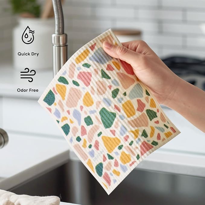 RECYCO Swedish Dishcloths for Kitchen | 5 Pack Urban Boho Terrazzo Washable - Image 6