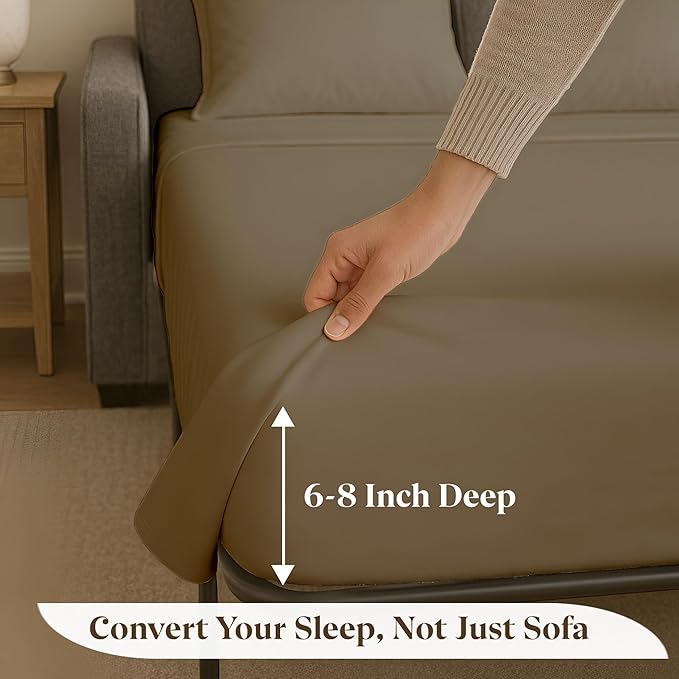 Sleeper Sofa Bed Sheet Set - Full Size 4 PC's Sheet Set Sofa Bed Sheets - 100% Cotton 400 Thread Count Sofa Sheets - Sleeper Sofa Sheets - Fits Mattresses Up to 6" Drop - Taupe