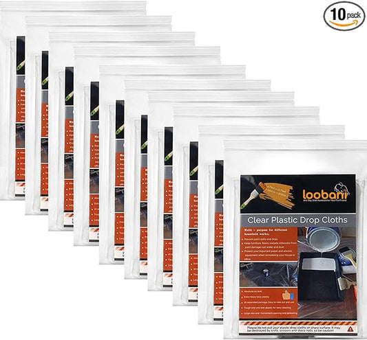 10 Piece Painter Plastic Drop Cloths Sheet, Waterproof Anti-dust Cover by LOOBANI