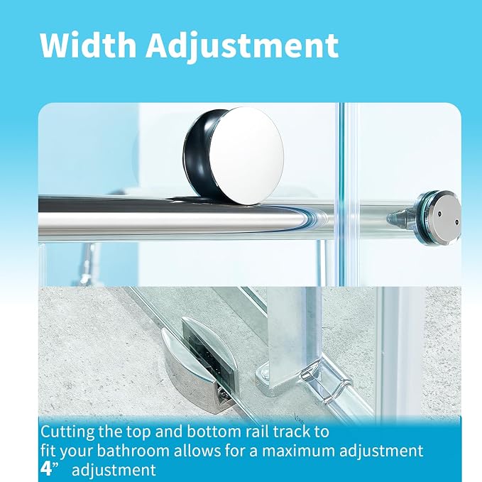 56-60" W x 76" H Frameless Sliding Shower Door, Frameless Shower Door, Shower - Image 9