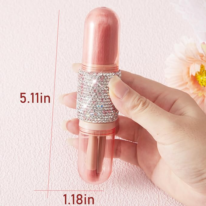 WOKOTO 4 in 1 Pink & White Diamond-Embellished Makeup Brushes - Image 2
