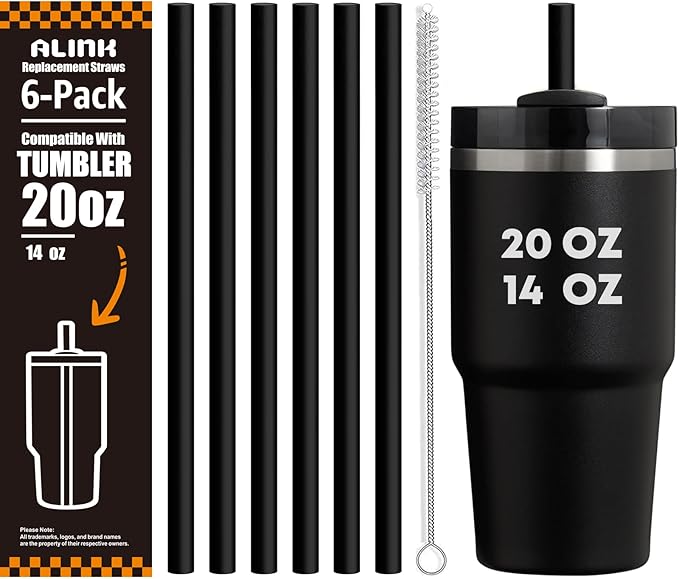 ALINK Black Replacement Straws for Stanley 20oz 14oz Tumble, 6 Pack Reusable by ALINK