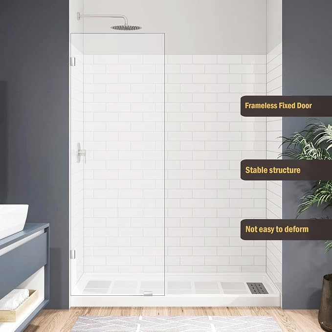 28" W x 78" H Frameless Shower Glass Panel, Single Fixed Shower Panel Screen - Image 2