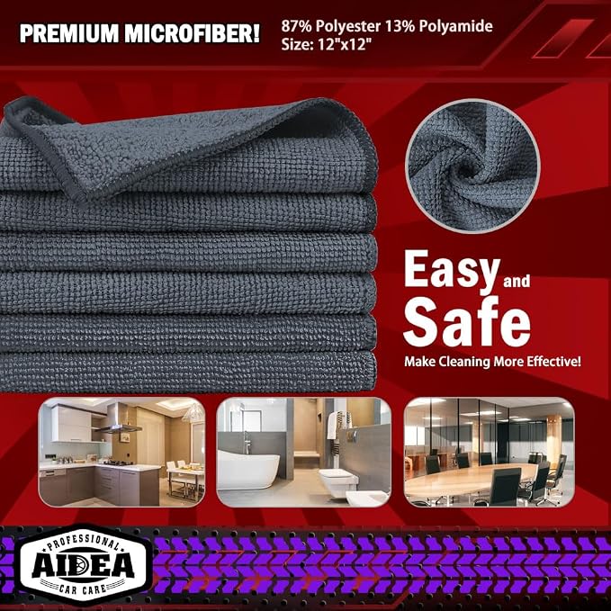 AIDEA Microfiber Cleaning Cloth Grey 50PK, Microfiber Towels - Image 6