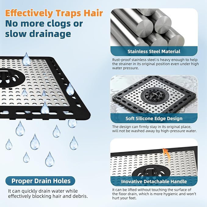 Hibbent 2 Pack Upgraded Shower Drain Hair Catcher, Shower Drain Cover - Image 2