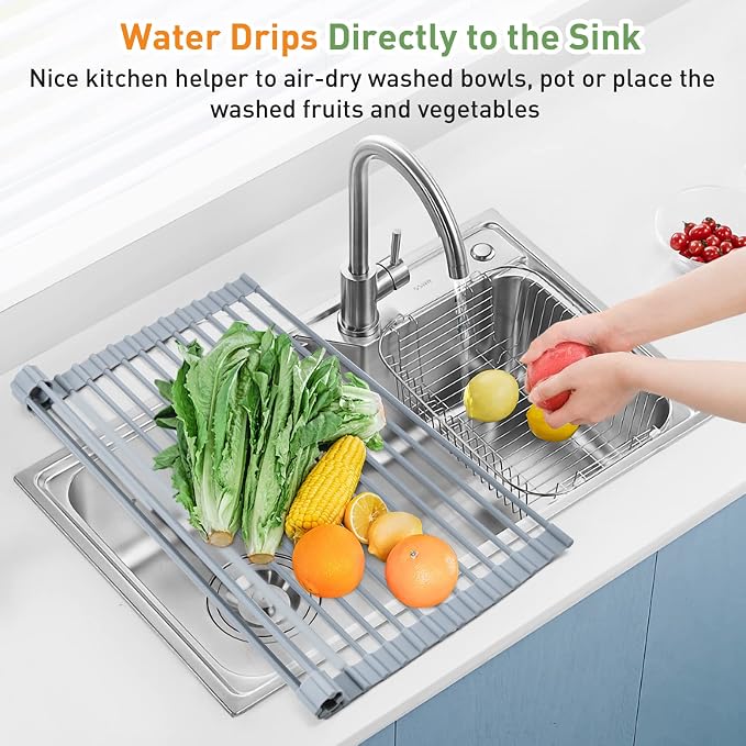 MERRYBOX Roll Up Dish Drying Rack, Over The Sink Dish Rack Foldable, - Image 9