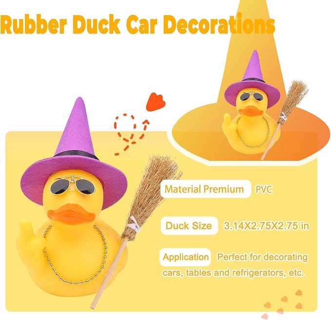 Halloween 3.15" Fun Rubber Duck Witch Duck Car Dashboard Decorations Halloween - Image 2