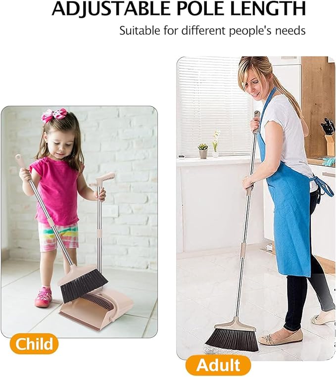 Broom and Dustpan Set, Long Handle Stand Up Broom and Dust Pan Combo, - Image 4
