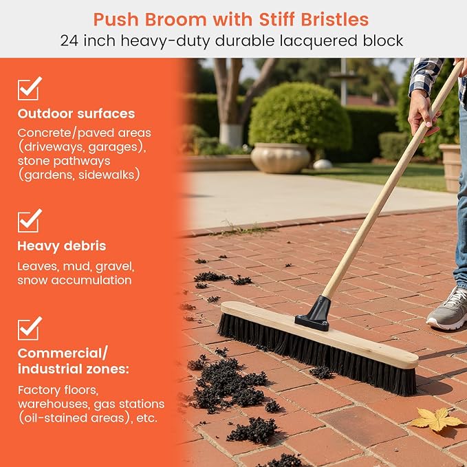 ALANNG 24” Push Brooms for Indoor and Outdoor, Heavy Duty Broom for Sweeping - Image 7
