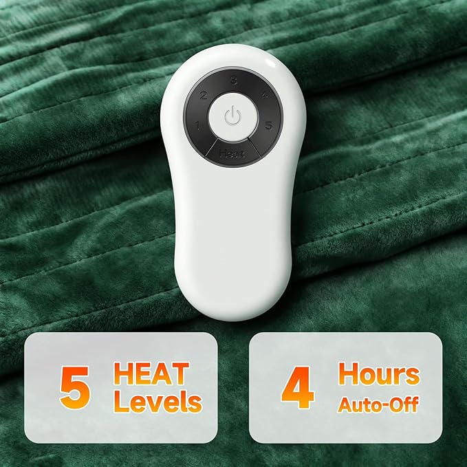 Heated Blanket Electric Throw Blanket 50"x60" Fast Heating Electric Blanket with 5 Heat Levels & 4 Hours Auto-Off Overheat Protection Cozy Soft Flannel Heated Throw Blanket