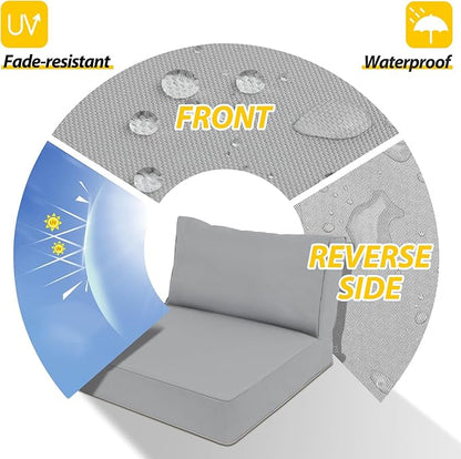 AAAAAcessories Outdoor Deep Seat Cushions, Waterproof, Fade-Resistant Patio Furniture Replacement Cushions, 25.5" x 25.5" x 5" + 25.5" x 13.5", Set of 2, Gray