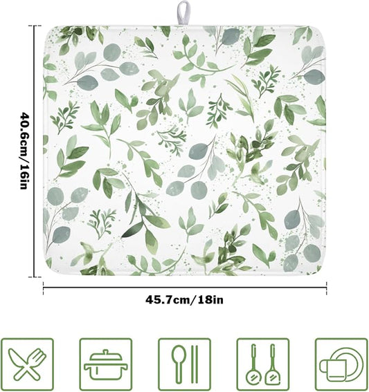 Spring Summer Sage Green Leaves Dish Drying Mat 16 x 18 Inch Spring Eucalyptus - Image 2