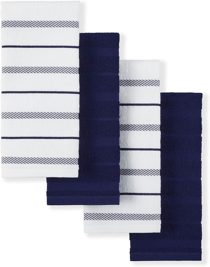 KitchenAid Albany Kitchen Towel 4-Pack Set, Cobalt Blue/White by KitchenAid
