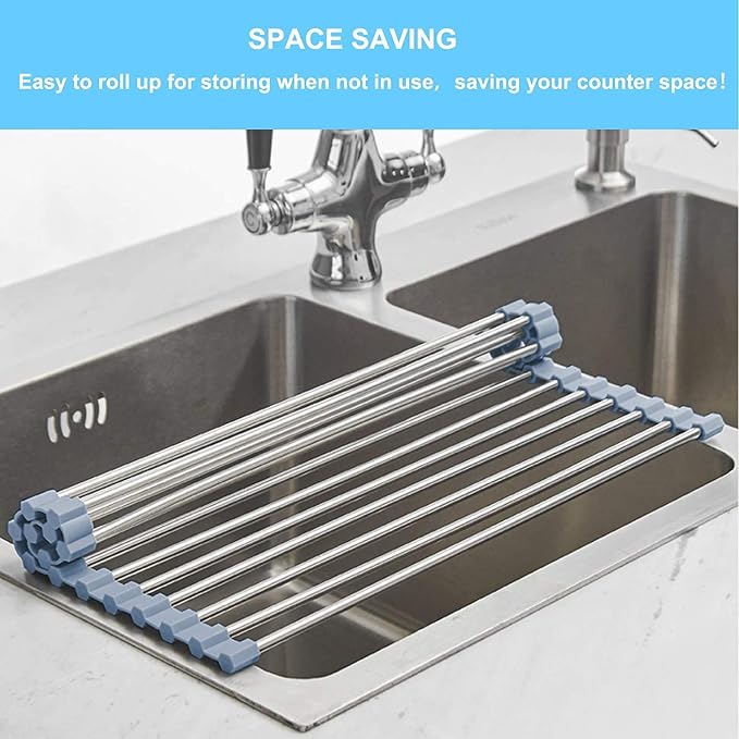 Seropy Roll Up Dish Drying Rack, Over The Sink Dish Drying Rack Kitchen Rolling - Image 3