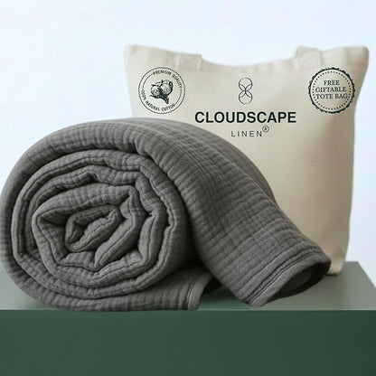 Cloud Scape Linen Oversized 4 Layer Muslin Blanket Queen Size - 100% Cotton, Lightweight & Breathable All Season Gauze, Pre-Washed, fits Full Bed, 92x92, Dark Grey