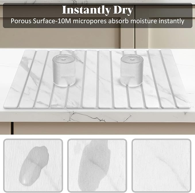 Large Stone Dish Drying Mats for Kitchen Counter, Collapsible Quick Drying Dish - Image 4
