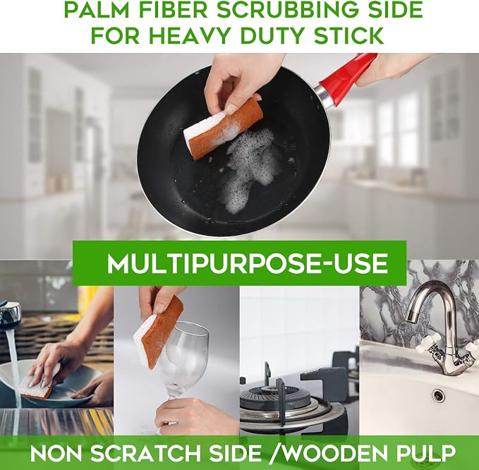 Natural Plant Based Scrub Sponge 12 Pack, Palm Fiber Scrubbing Sponge - Image 4