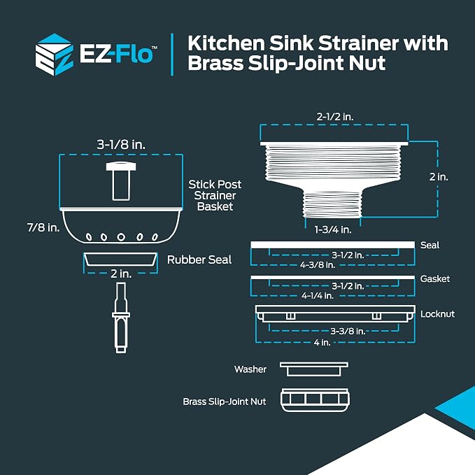 EZ-FLO Kitchen Sink Strainer Fits 3-1/2 Inch Opening, Sink Drain Assembly - Image 6