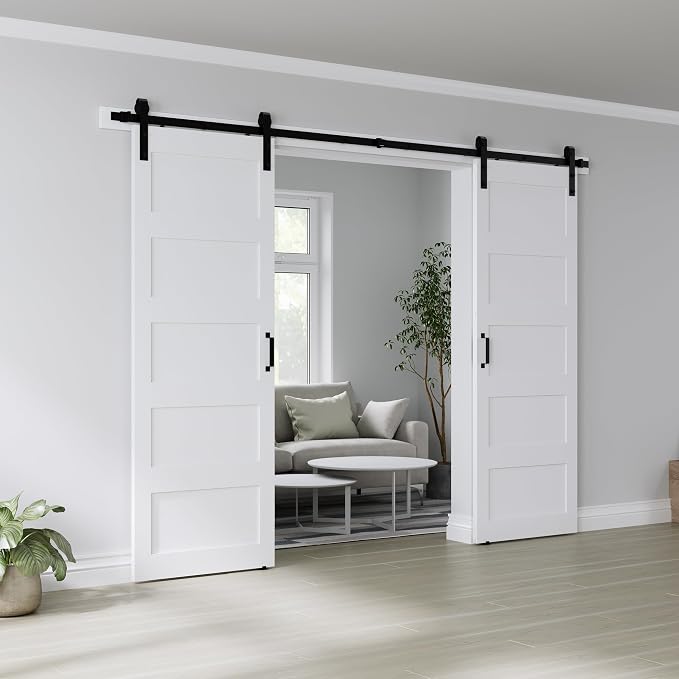 Double 32" x 84" White Barn Door by COSHOMER